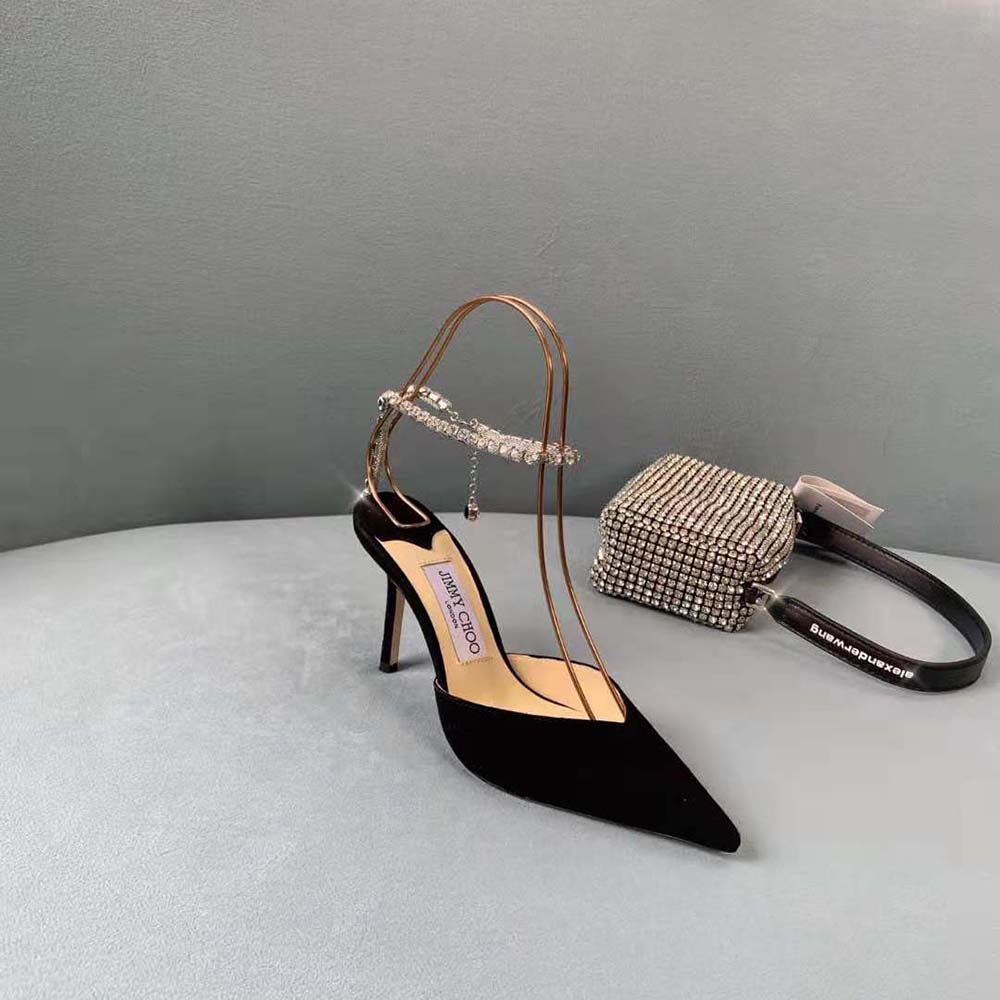 Jimmy Choo Women Saeda 100 Black Suede Pumps with Crystal Embellishment - image 6