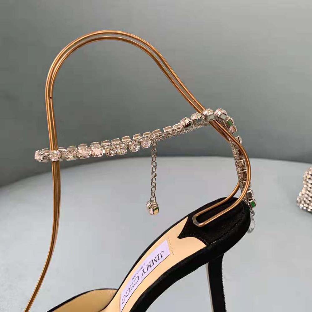 Jimmy Choo Women Saeda 100 Black Suede Pumps with Crystal Embellishment - image 7