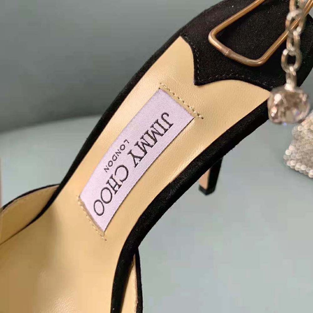Jimmy Choo Women Saeda 100 Black Suede Pumps with Crystal Embellishment - image 8