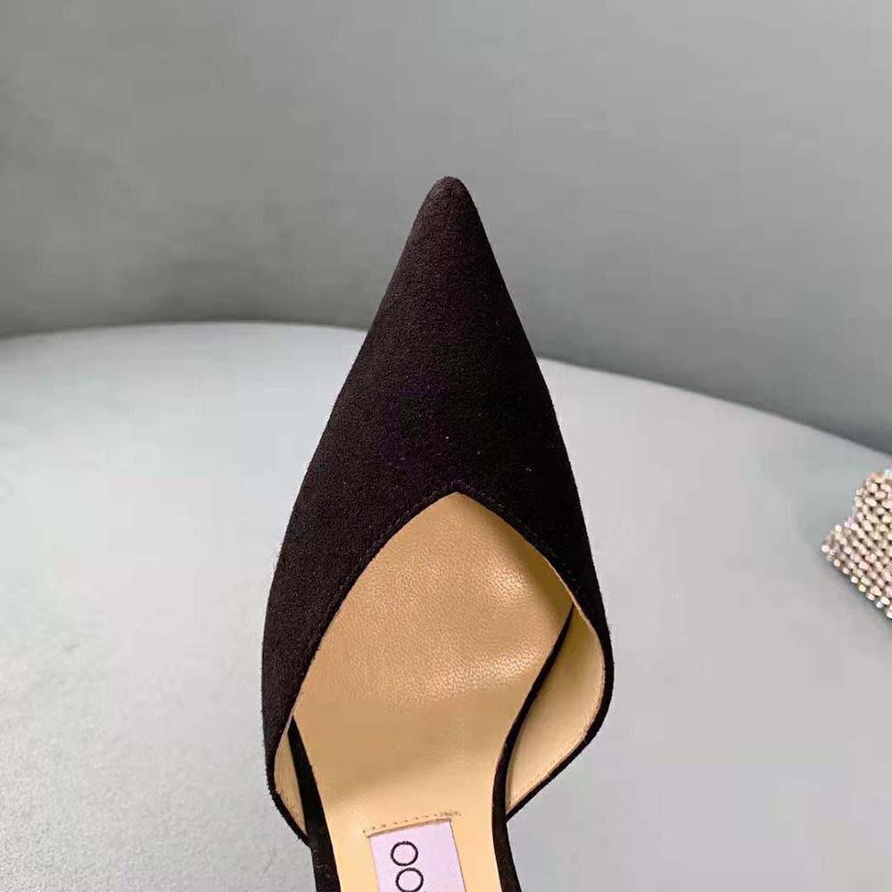 Jimmy Choo Women Saeda 100 Black Suede Pumps with Crystal Embellishment - image 9