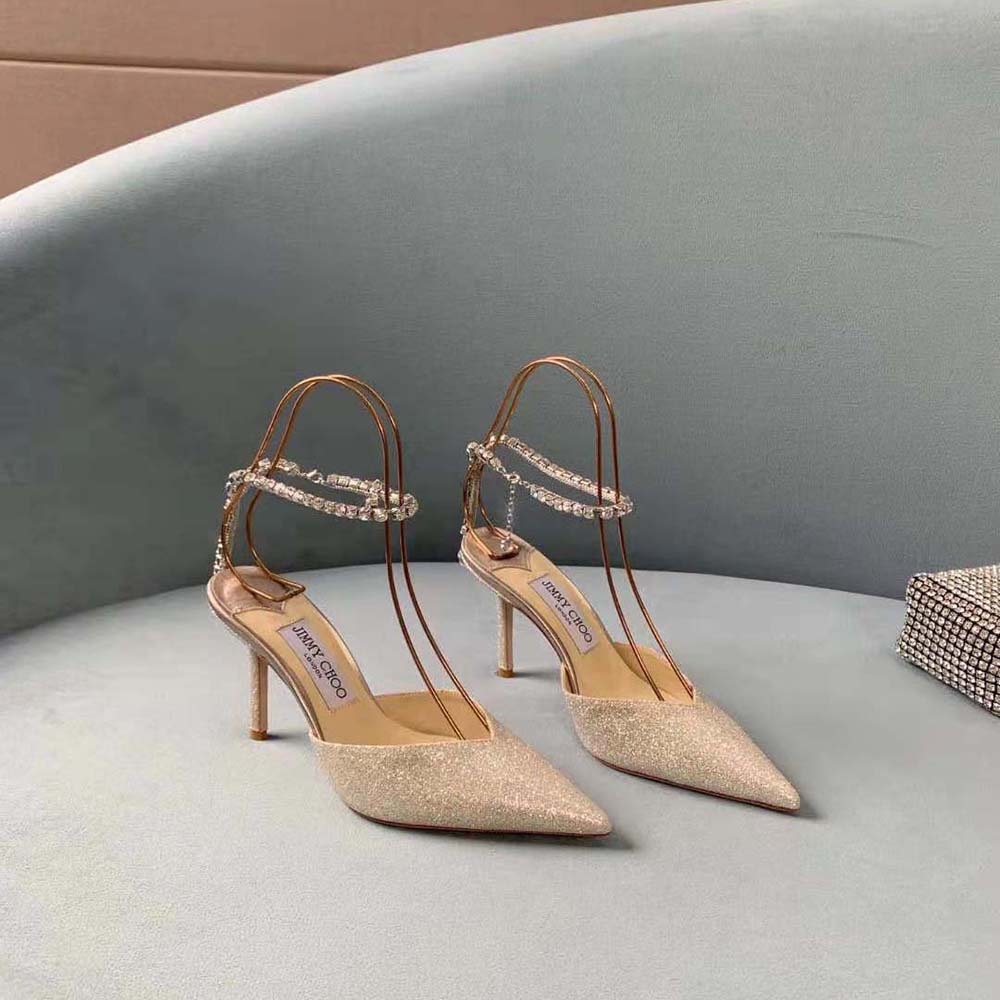 Jimmy Choo Women Saeda 100 Platinum Ice Dusty Glitter Pumps with Crystal Embellishment - image 4