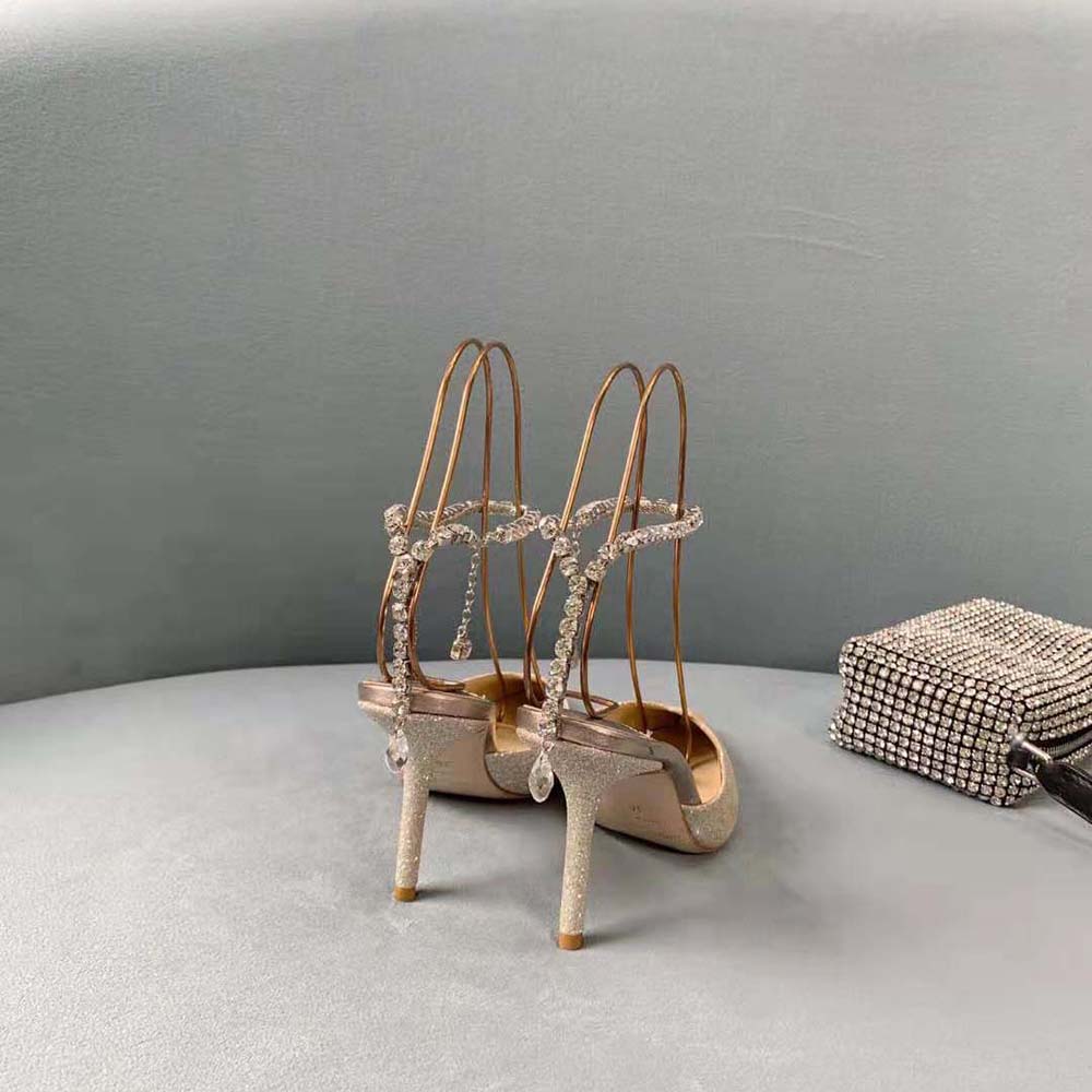 Jimmy Choo Women Saeda 100 Platinum Ice Dusty Glitter Pumps with Crystal Embellishment - image 5