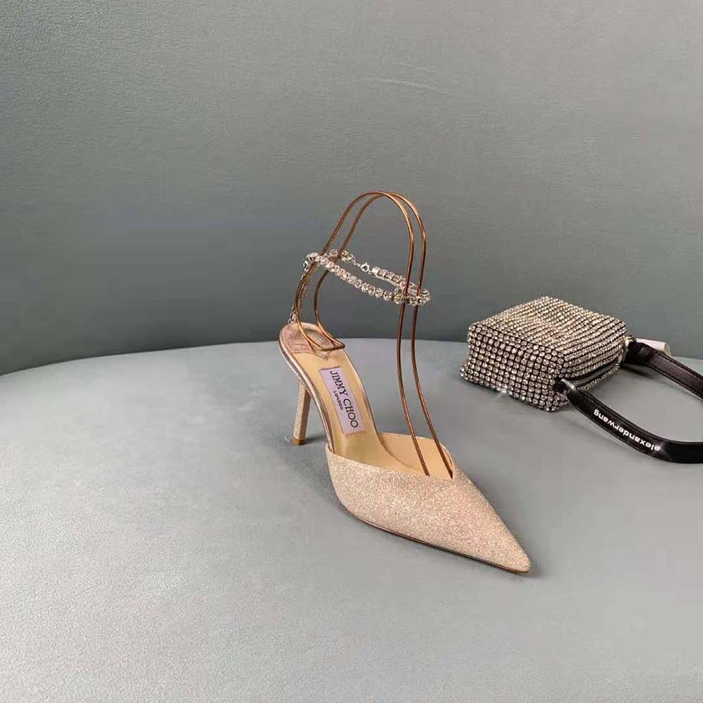 Jimmy Choo Women Saeda 100 Platinum Ice Dusty Glitter Pumps with Crystal Embellishment - image 6