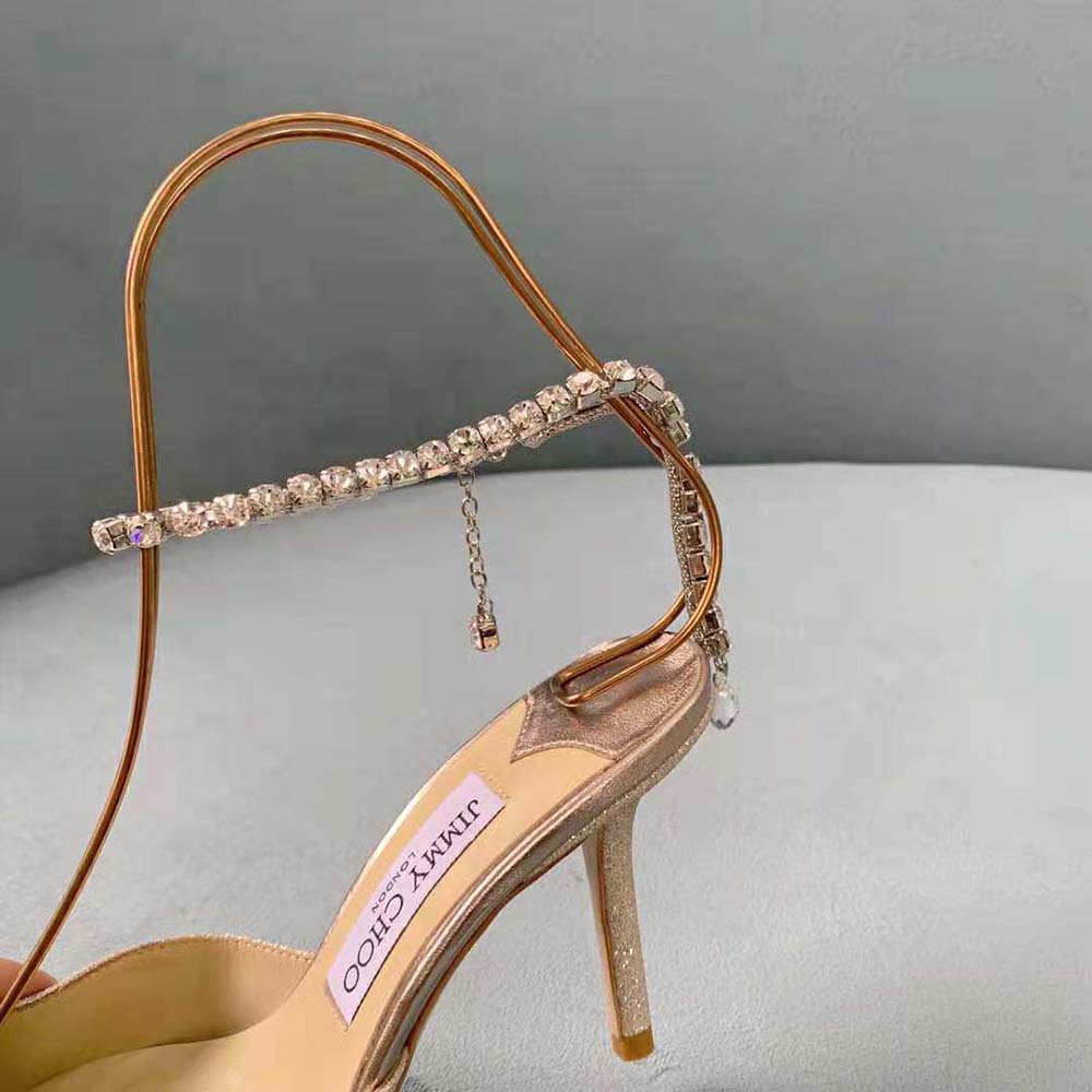 Jimmy Choo Women Saeda 100 Platinum Ice Dusty Glitter Pumps with Crystal Embellishment - image 8
