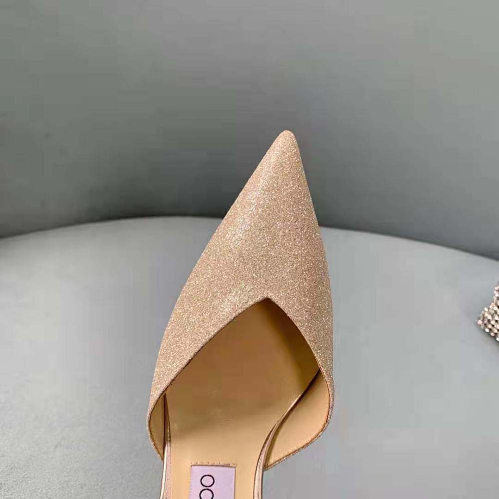 Jimmy Choo Women Saeda 100 Platinum Ice Dusty Glitter Pumps with Crystal Embellishment - image 9