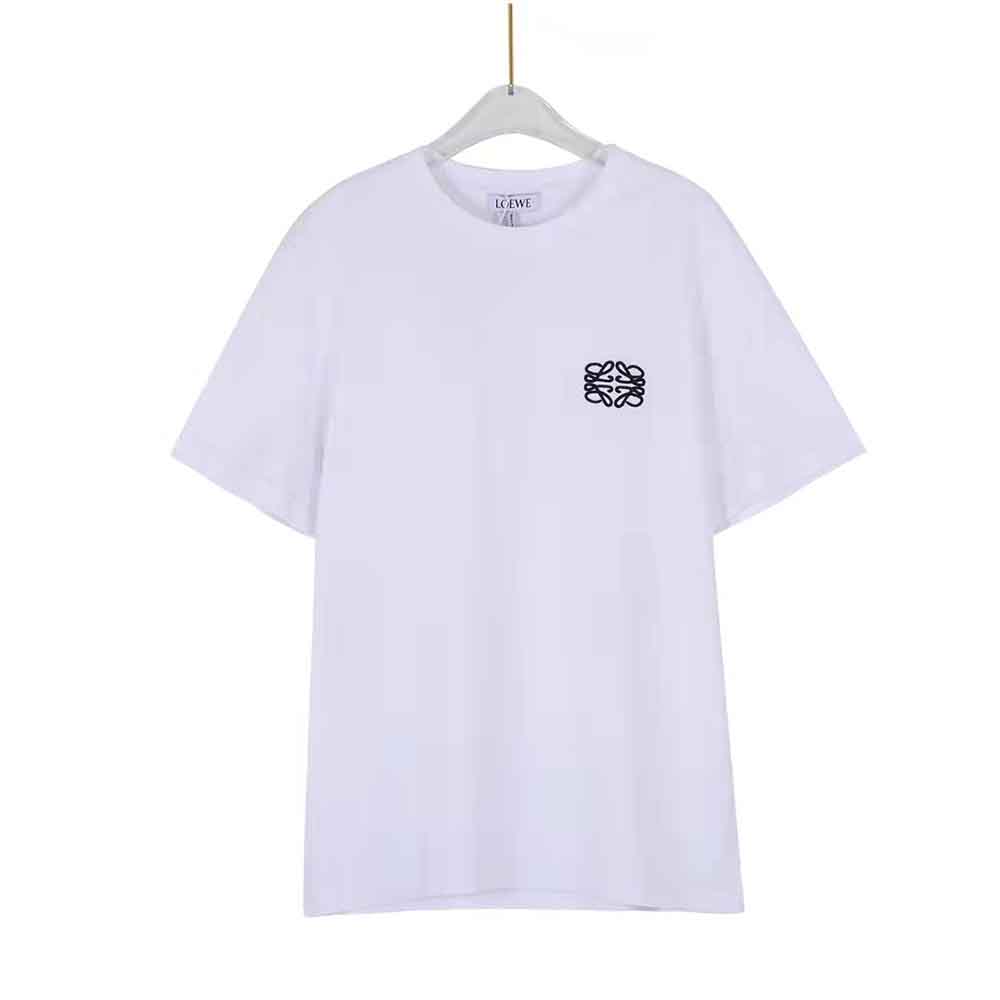 Front view of Loewe Women Anagram Embroidered T-shirt in Cotton-White