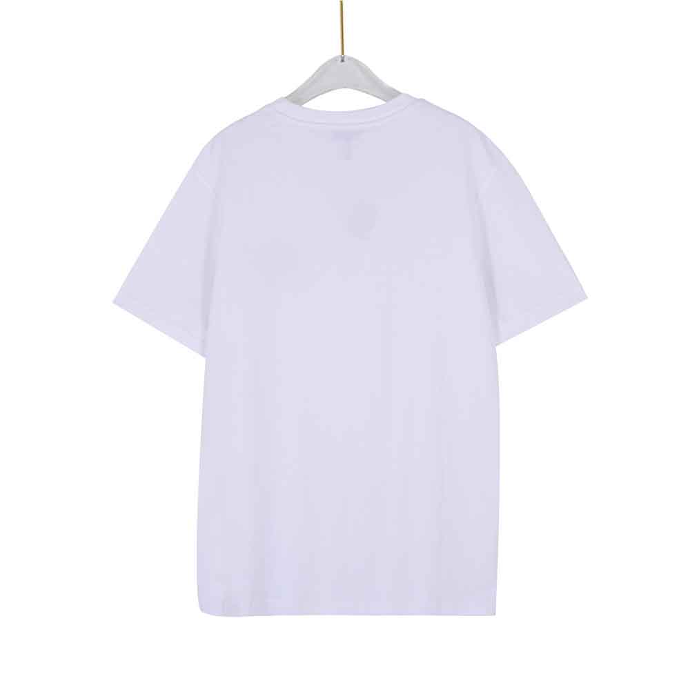 Close-up of Loewe Anagram embroidery on white cotton T-shirt