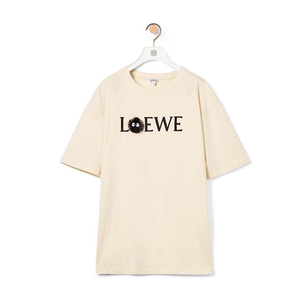 Front view of Loewe Women Dust Bunnies T-shirt in beige cotton