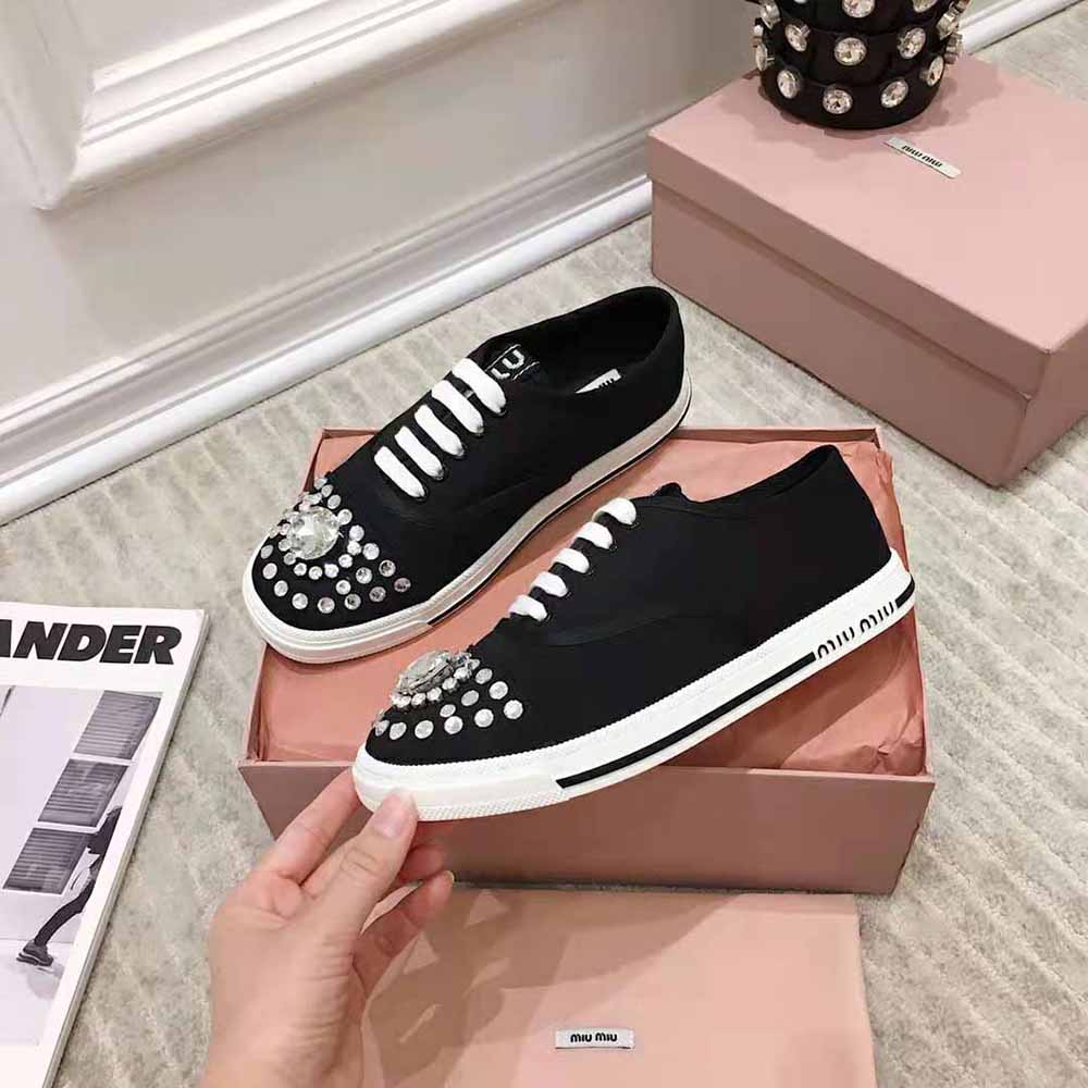 Miu Miu Women Cotton Gabardine Sneakers-Black - image 6