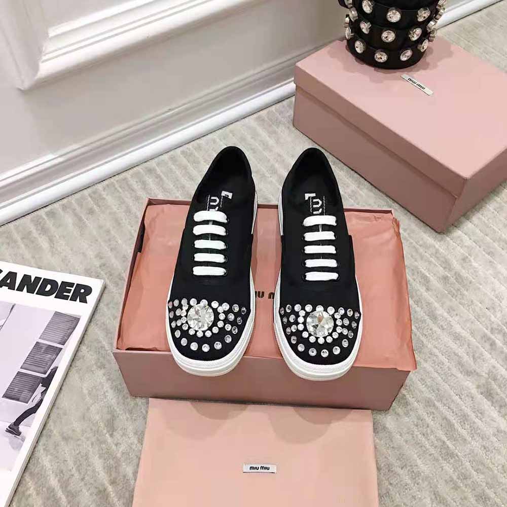 Miu Miu Women Cotton Gabardine Sneakers-Black - image 5
