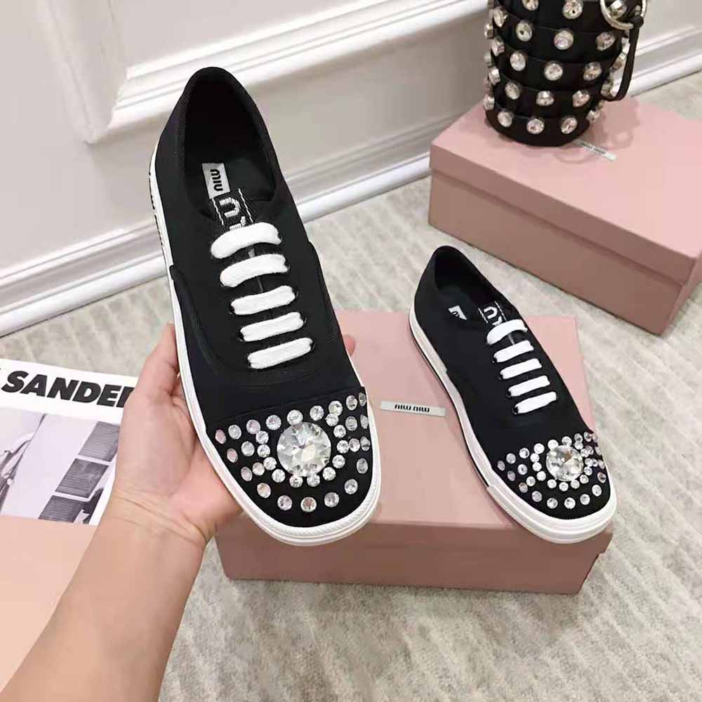 Miu Miu Women Cotton Gabardine Sneakers-Black - image 4