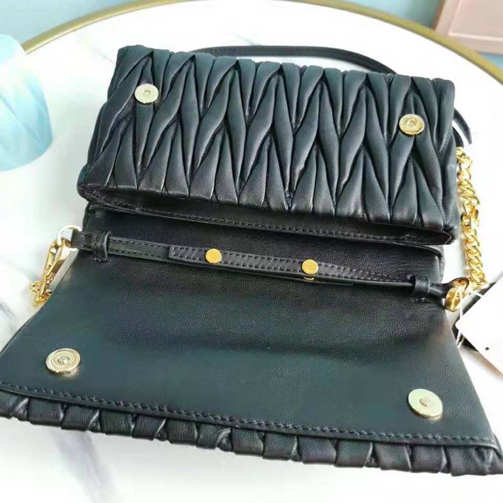 Miu Miu Women Matelasse Nappa Leather Shoulder Bag-Black - image 6