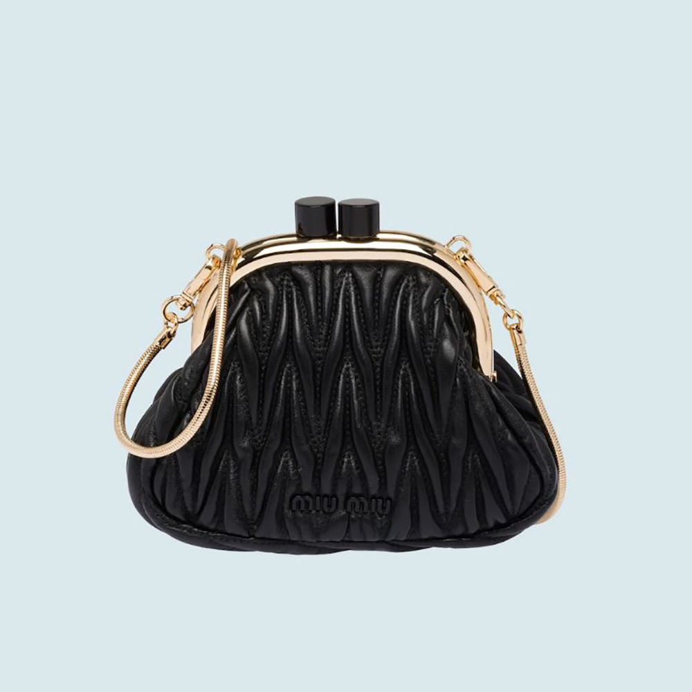 Front view of Miu Miu Women Miu Belle Nappa Leather Mini-Bag-Black