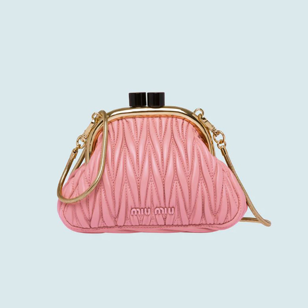 Front view of Miu Miu Women Miu Belle Nappa Leather Mini-Bag-Pink