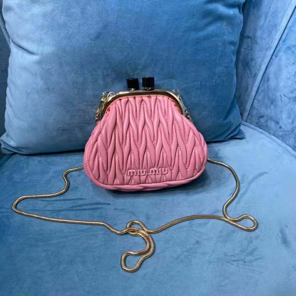 Close-up of gold-tone logo clasp on Miu Miu Women Miu Belle Mini-Bag