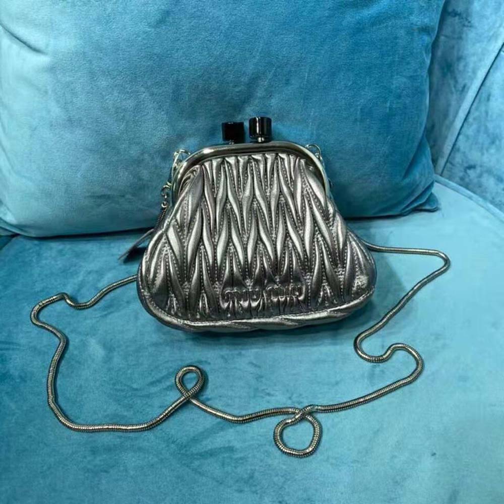 Close-up of silver-tone hardware on Miu Miu Women Miu Belle Mini-Bag