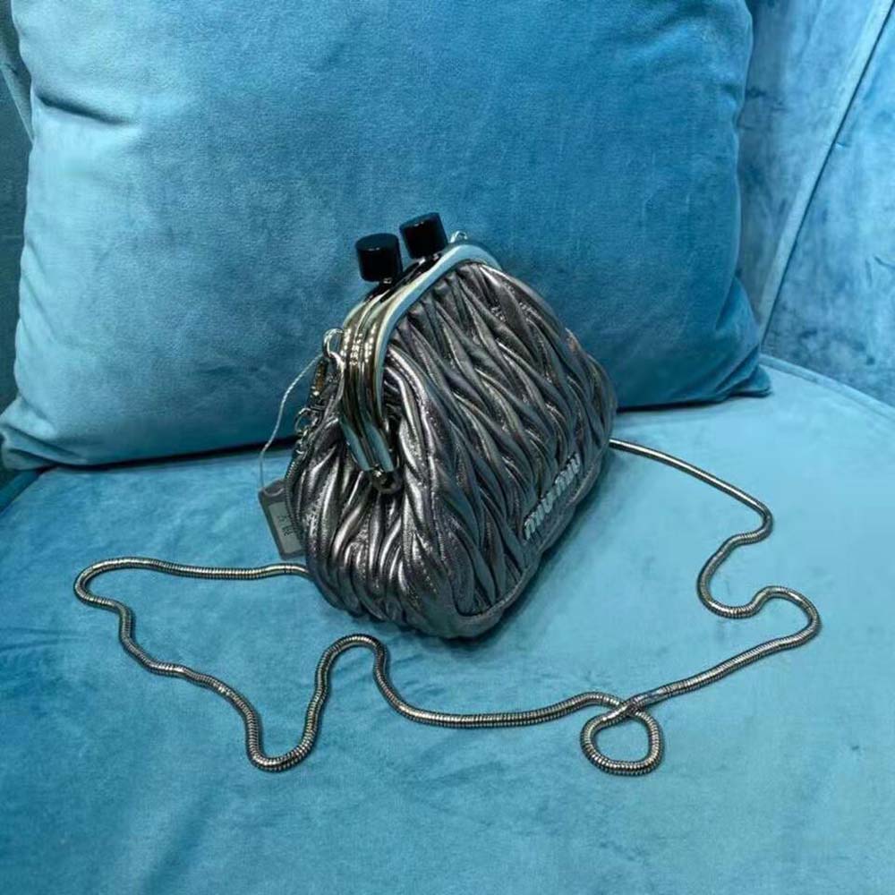Miu Miu Women Miu Belle Nappa Leather Mini-Bag-Silver - image 4