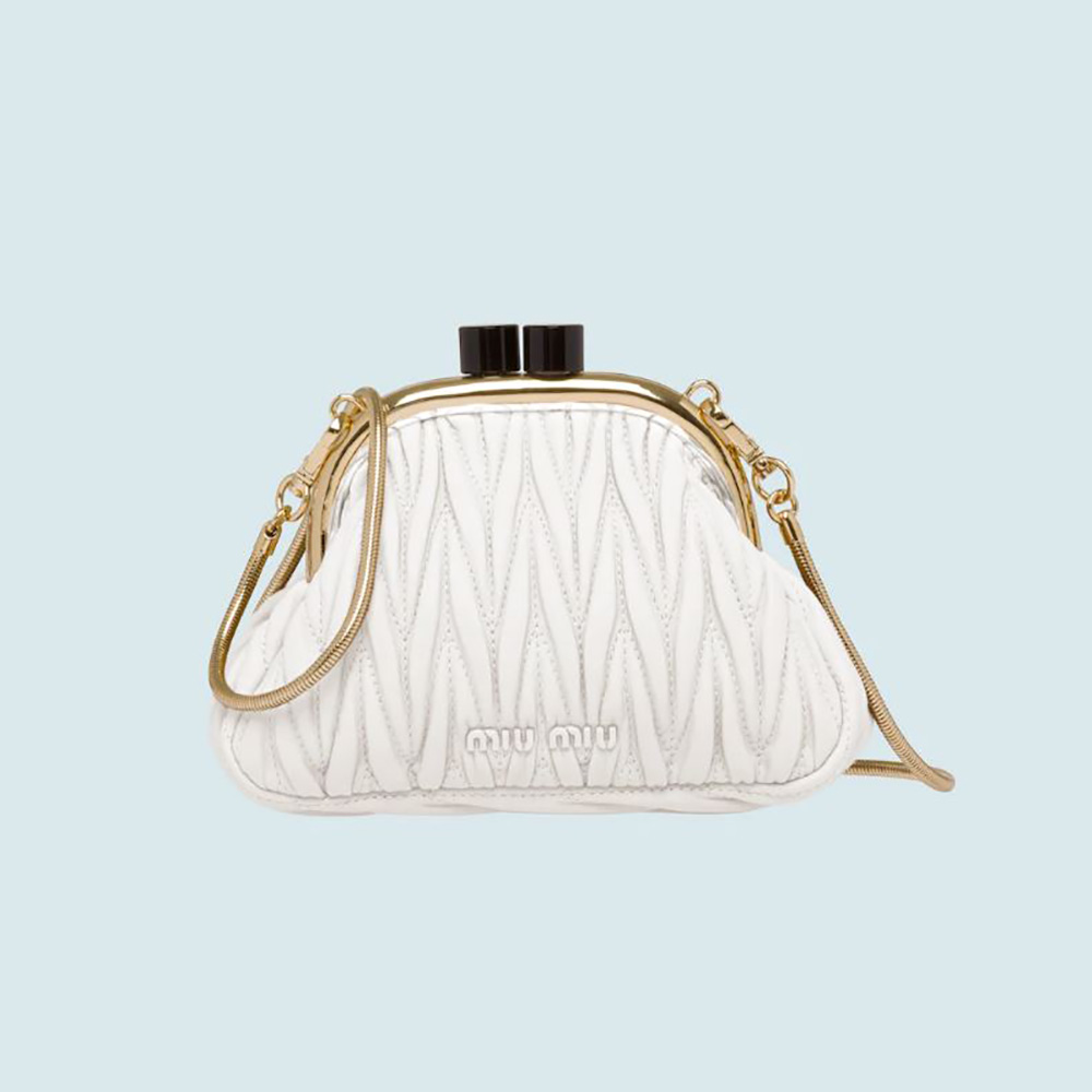 Front view of Miu Miu Women Miu Belle Nappa Leather Mini-Bag-White