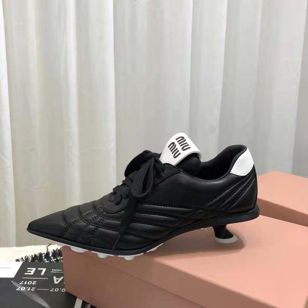 Miu Miu Women Nappa Leather Mid-heel Sneakers-Black - image 7
