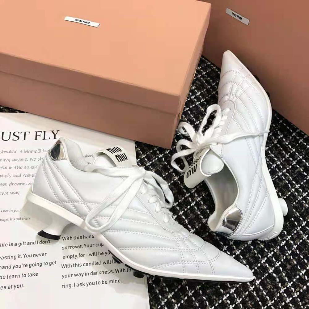 Miu Miu Women Nappa Leather Mid-heel Sneakers-White - image 7