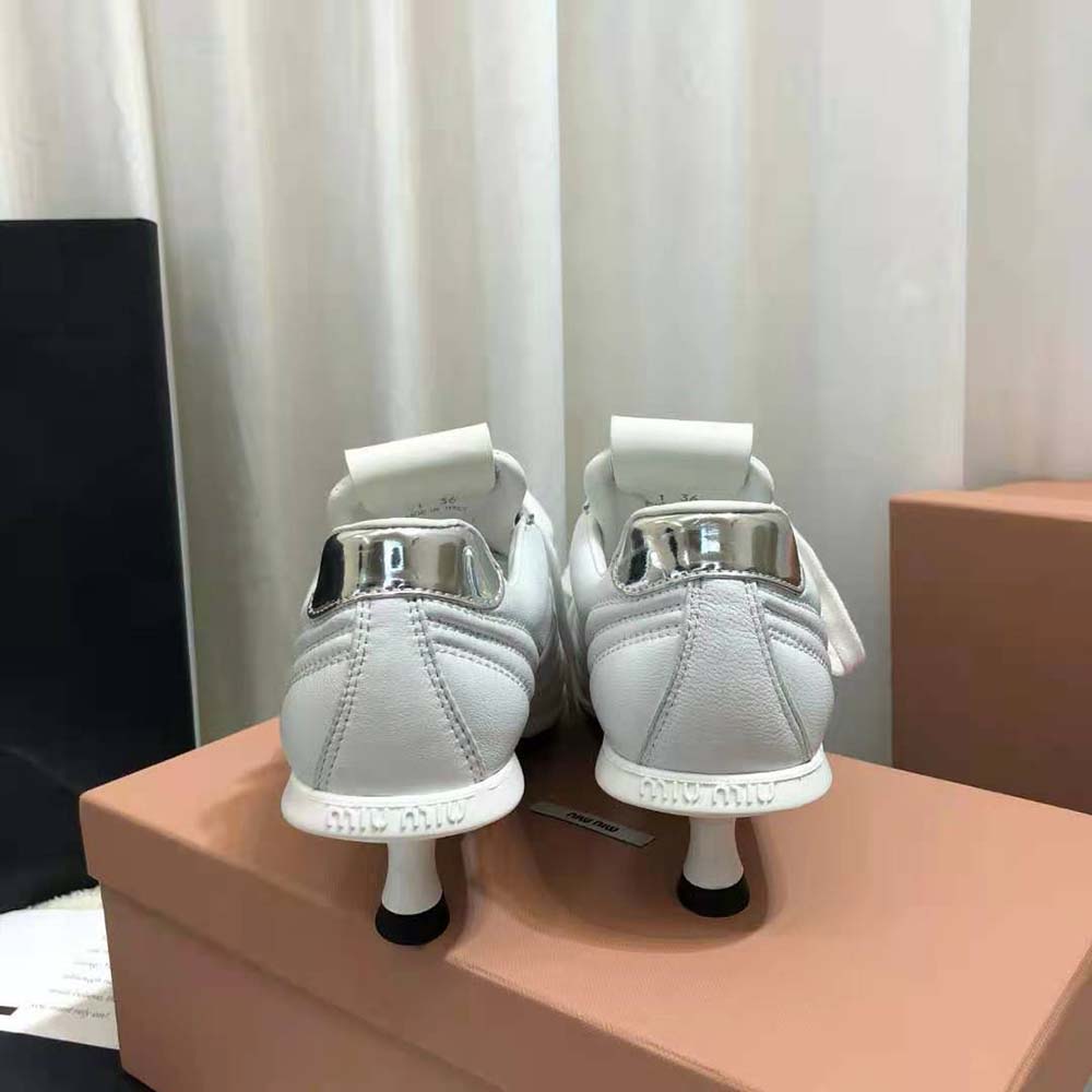 Miu Miu Women Nappa Leather Mid-heel Sneakers-White - image 6