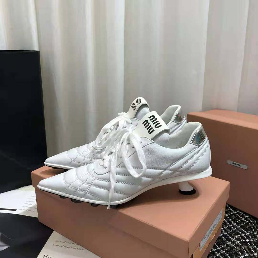 Miu Miu Women Nappa Leather Mid-heel Sneakers-White - image 5