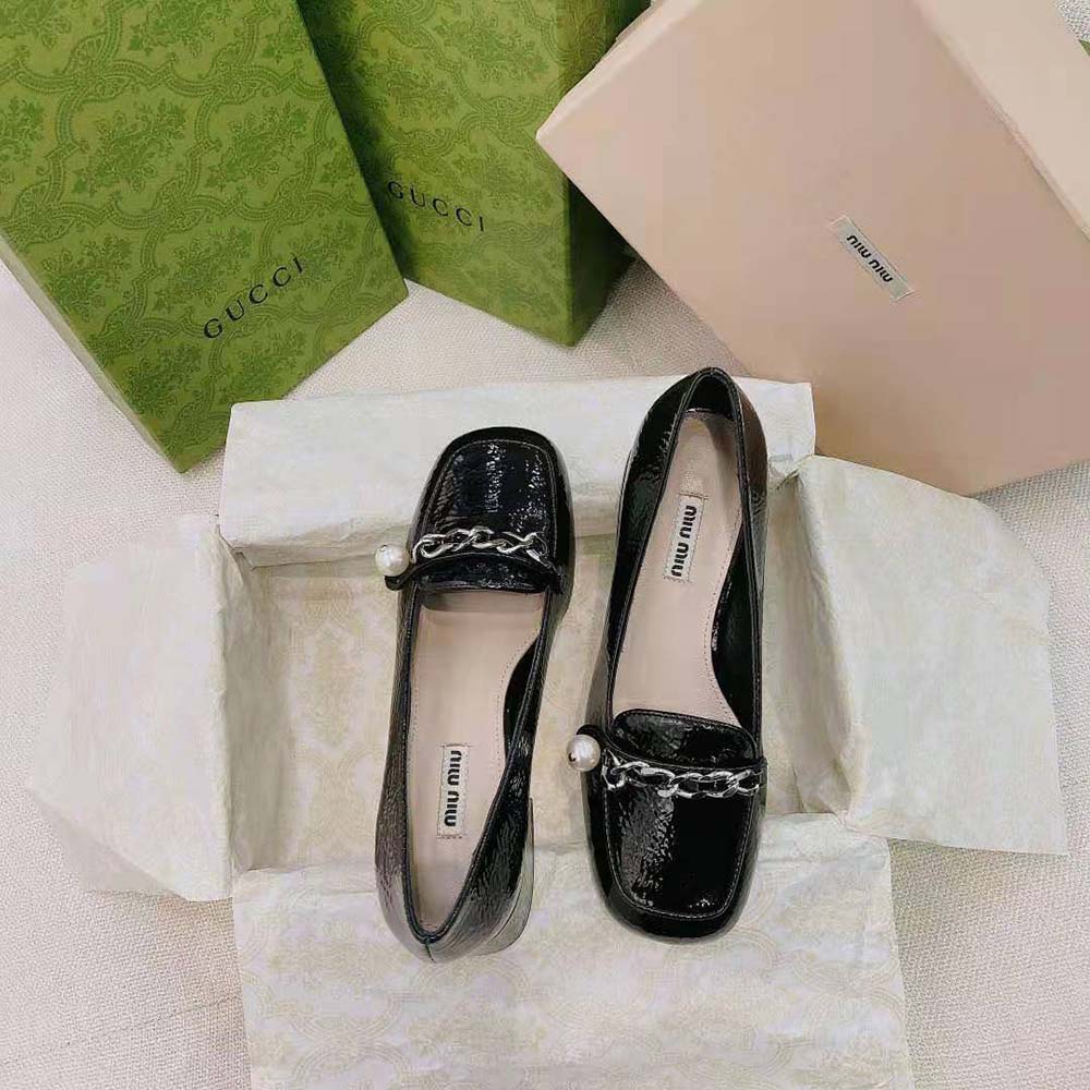 Miu Miu Women Patent Leather Loafers in 35mm Heel-Black - image 8