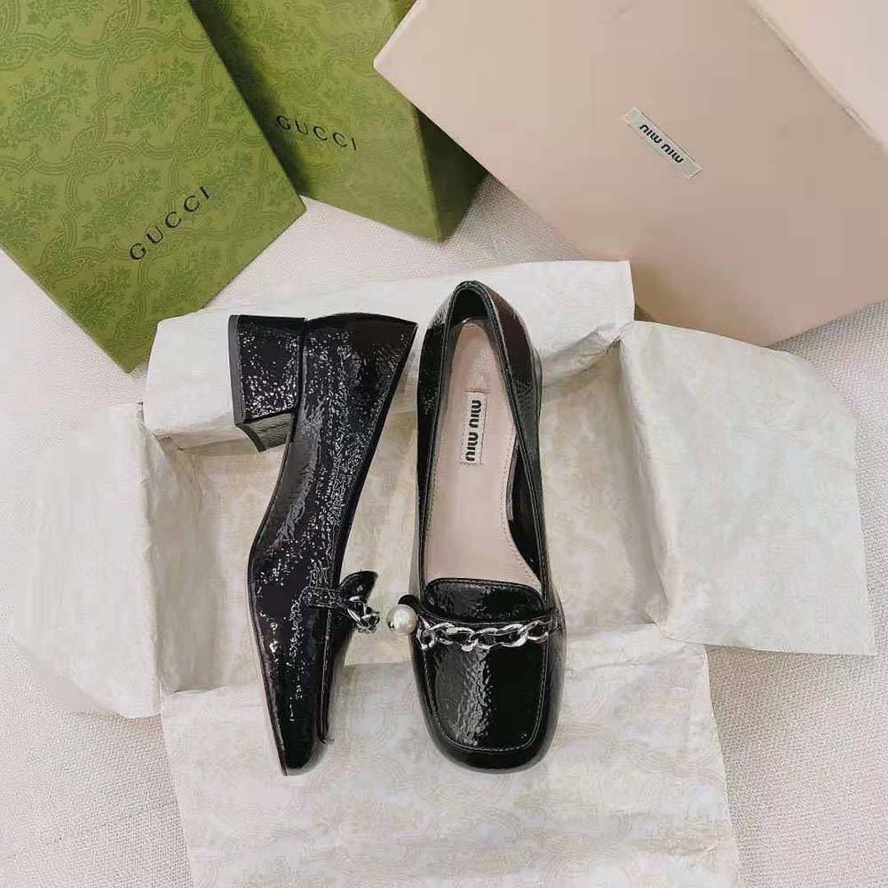 Miu Miu Women Patent Leather Loafers in 35mm Heel-Black - image 6