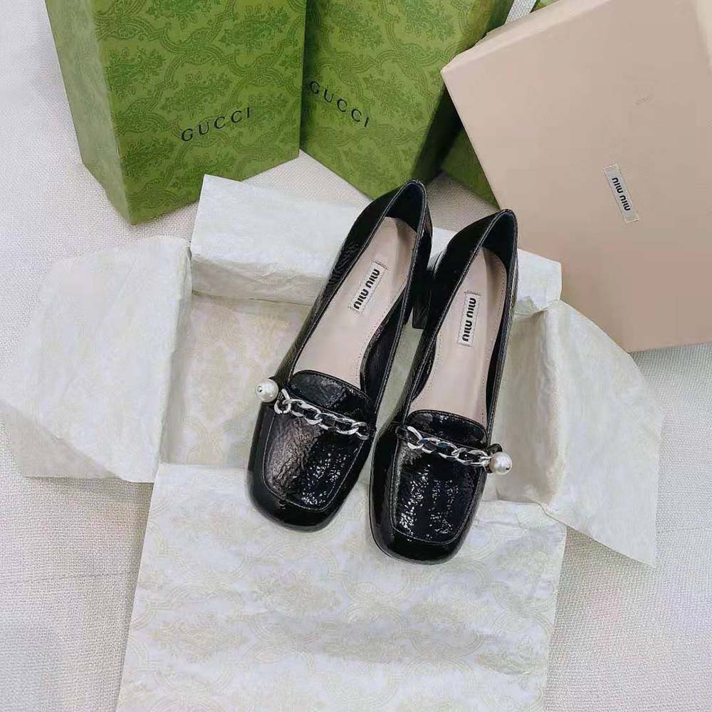 Miu Miu Women Patent Leather Loafers in 35mm Heel-Black - image 5