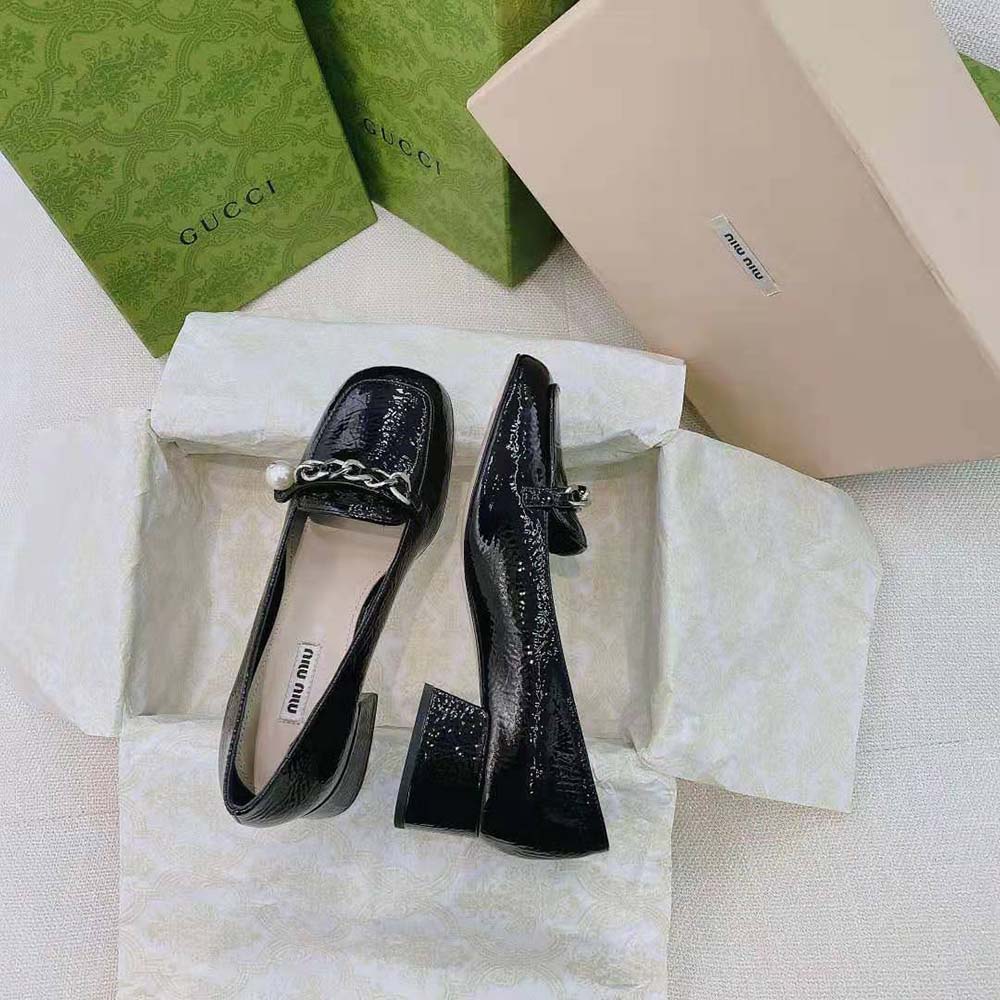 Miu Miu Women Patent Leather Loafers in 35mm Heel-Black - image 4