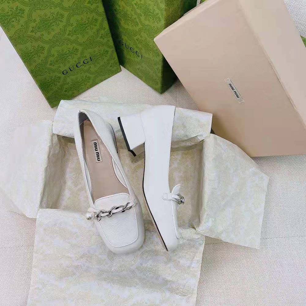 Miu Miu Women Patent Leather Loafers in 35mm Heel-White - image 4