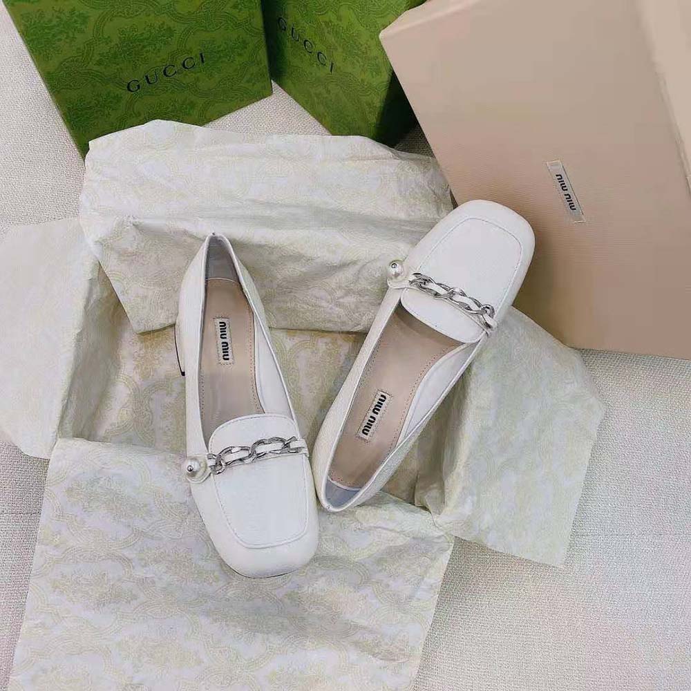 Miu Miu Women Patent Leather Loafers in 35mm Heel-White - image 5