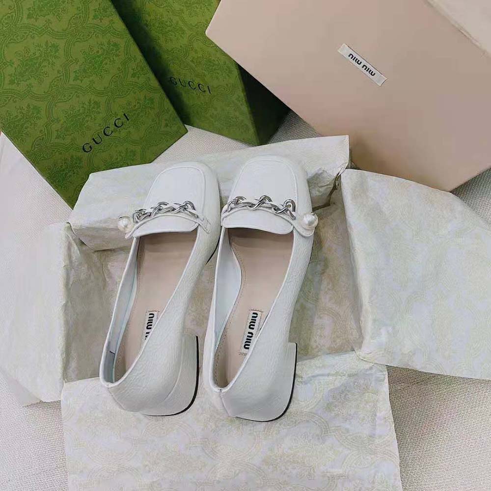 Miu Miu Women Patent Leather Loafers in 35mm Heel-White - image 6
