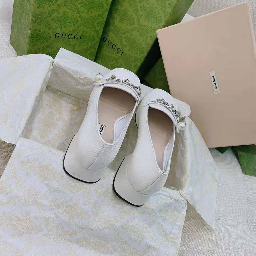 Miu Miu Women Patent Leather Loafers in 35mm Heel-White - image 7