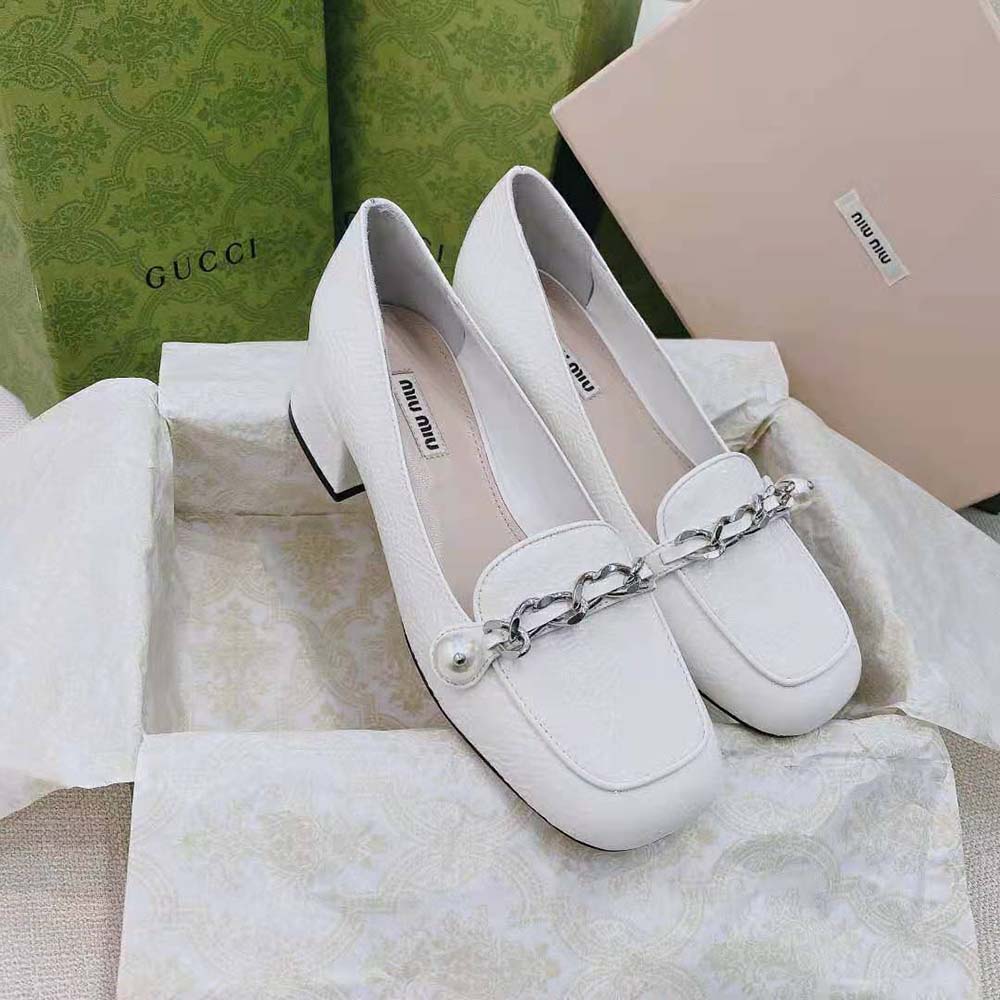 Miu Miu Women Patent Leather Loafers in 35mm Heel-White - image 8