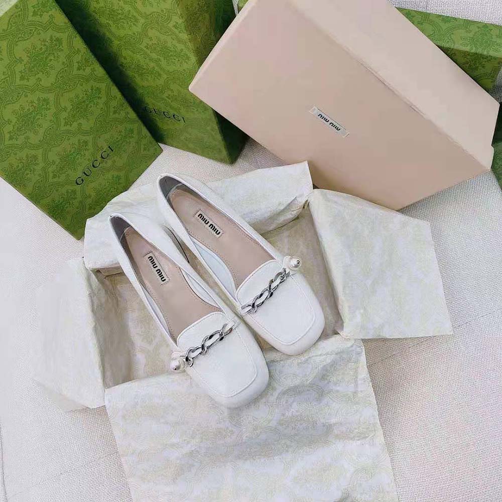 Miu Miu Women Patent Leather Loafers in 35mm Heel-White - image 9