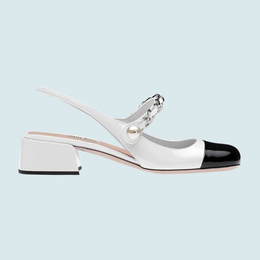 Side view of Miu Miu Women Patent Leather Pumps in 35mm Heel-White