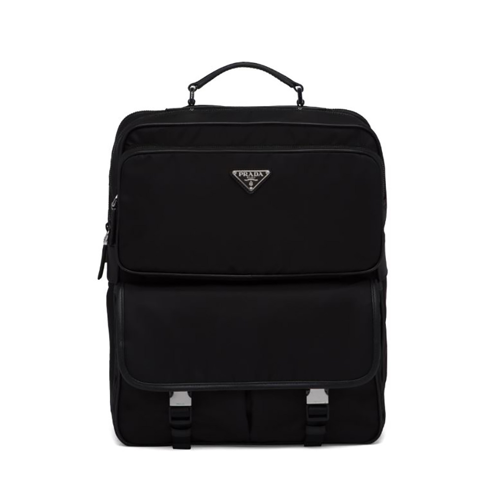 Front view of Prada Men Fabric Backpack Accented with Fine Saffiano Leather Trim