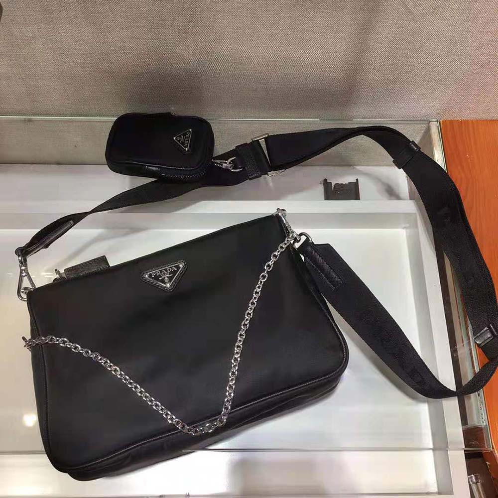 Prada Men Nylon and Saffiano Leather Bag with Strap-Black - image 6