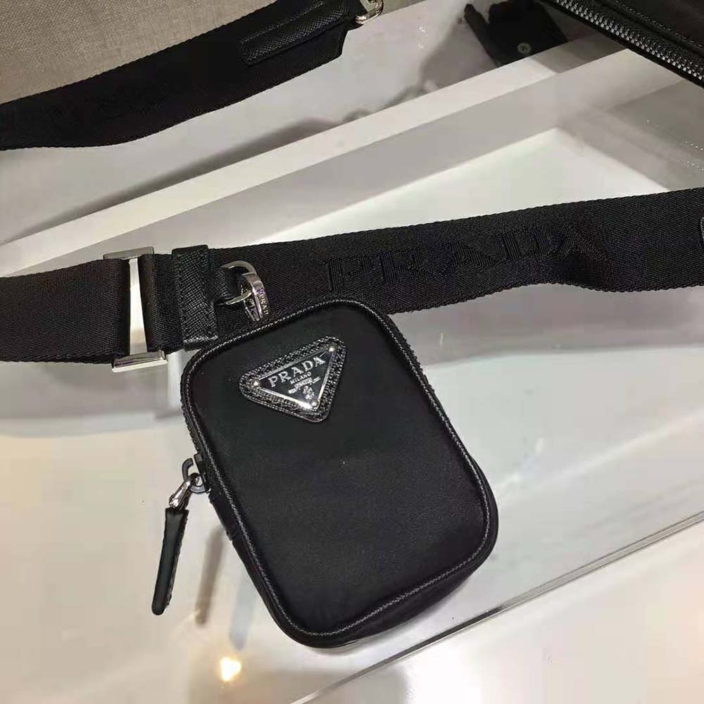 Prada Men Nylon and Saffiano Leather Bag with Strap-Black - image 10
