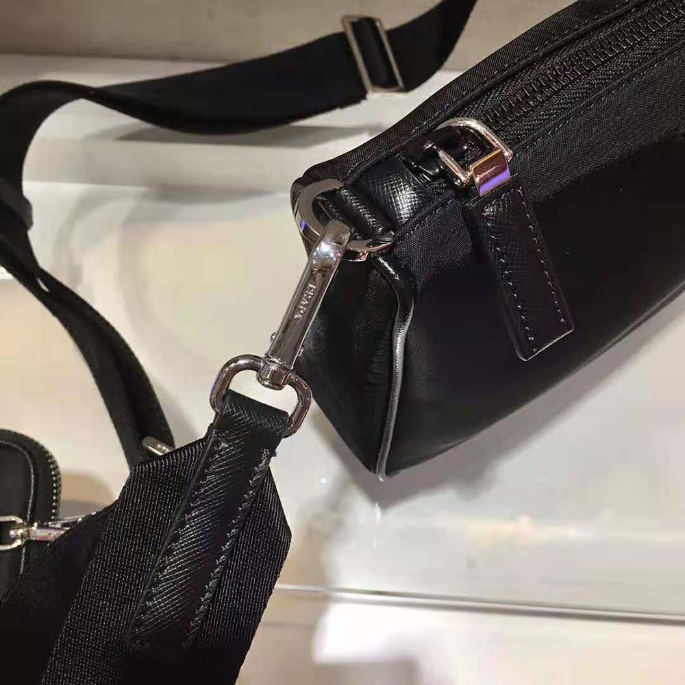 Prada Men Nylon and Saffiano Leather Bag with Strap-Black - image 9