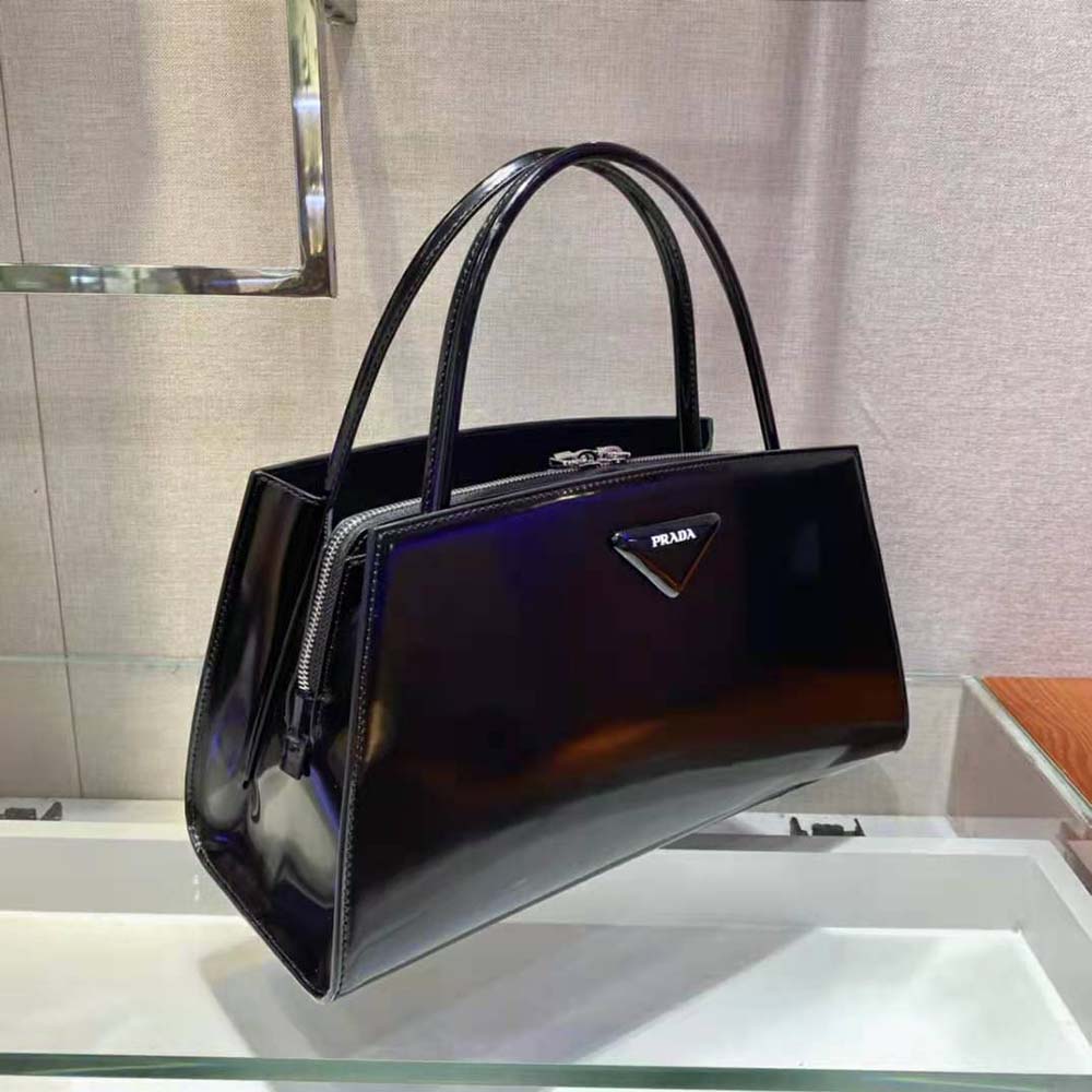 Prada Women Brushed Leather Handbag-Black - image 6
