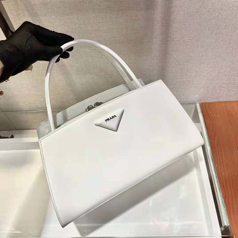 Prada Women Brushed Leather Handbag-White - image 4