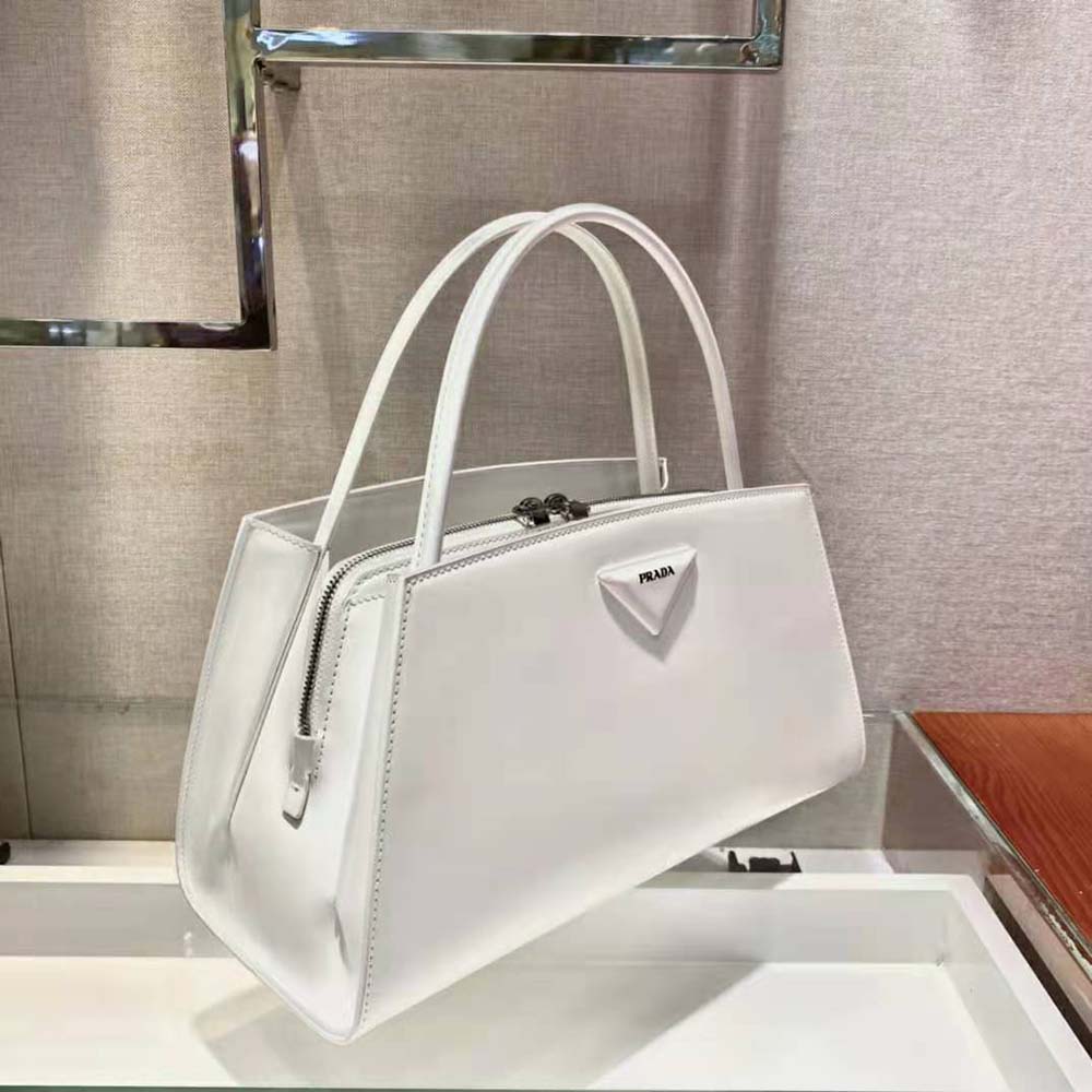 Prada Women Brushed Leather Handbag-White - image 5