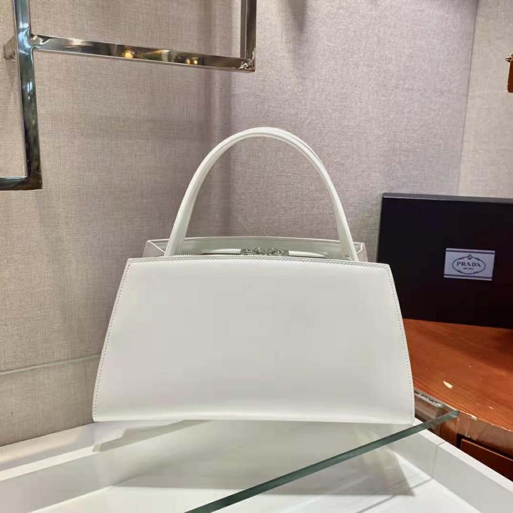 Prada Women Brushed Leather Handbag-White - image 6