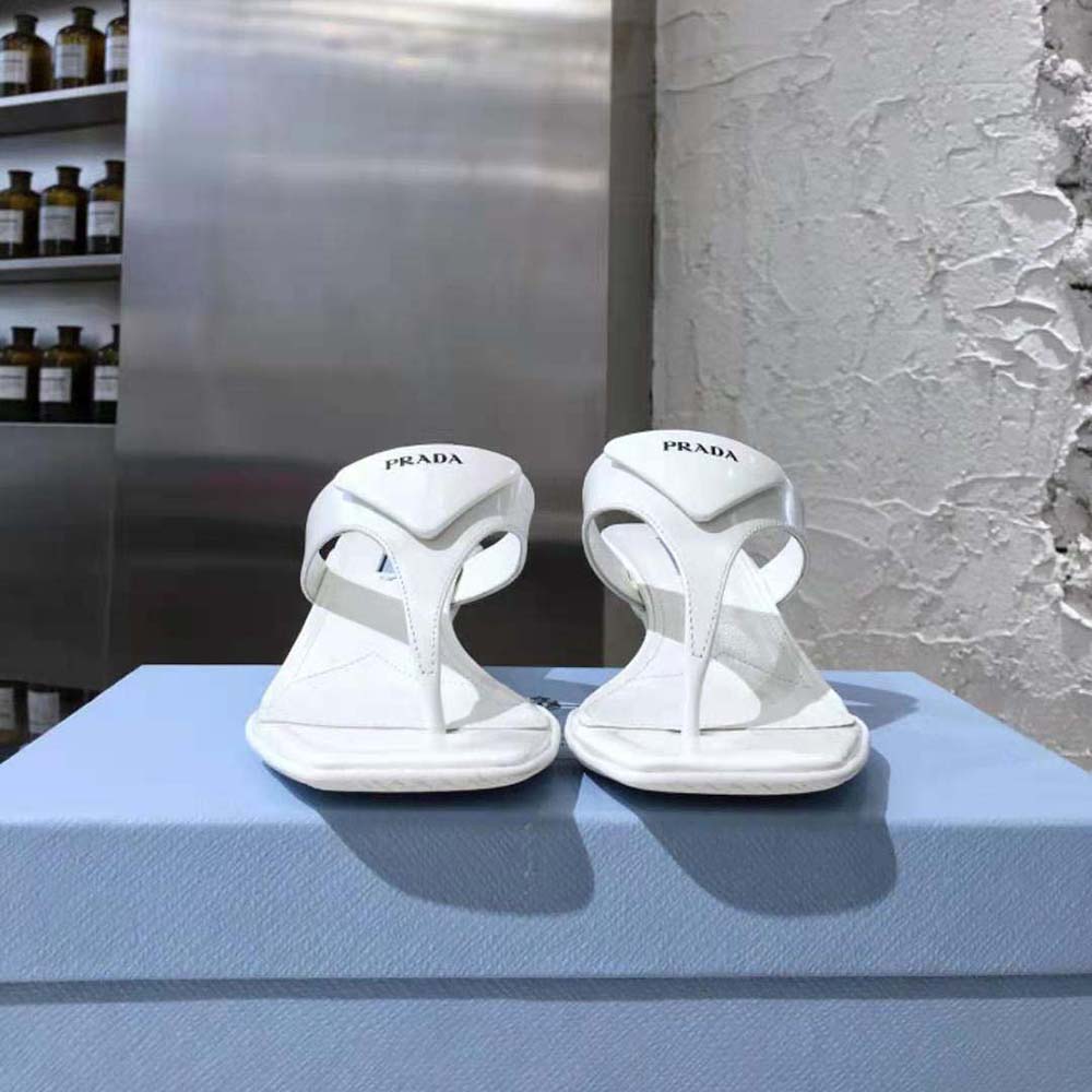 Prada Women Brushed Leather High-heeled Thong Sandals-White - image 5