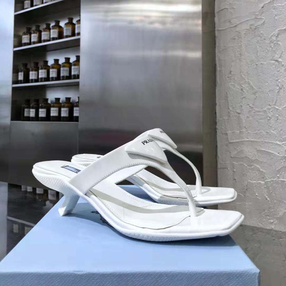 Prada Women Brushed Leather High-heeled Thong Sandals-White - image 7