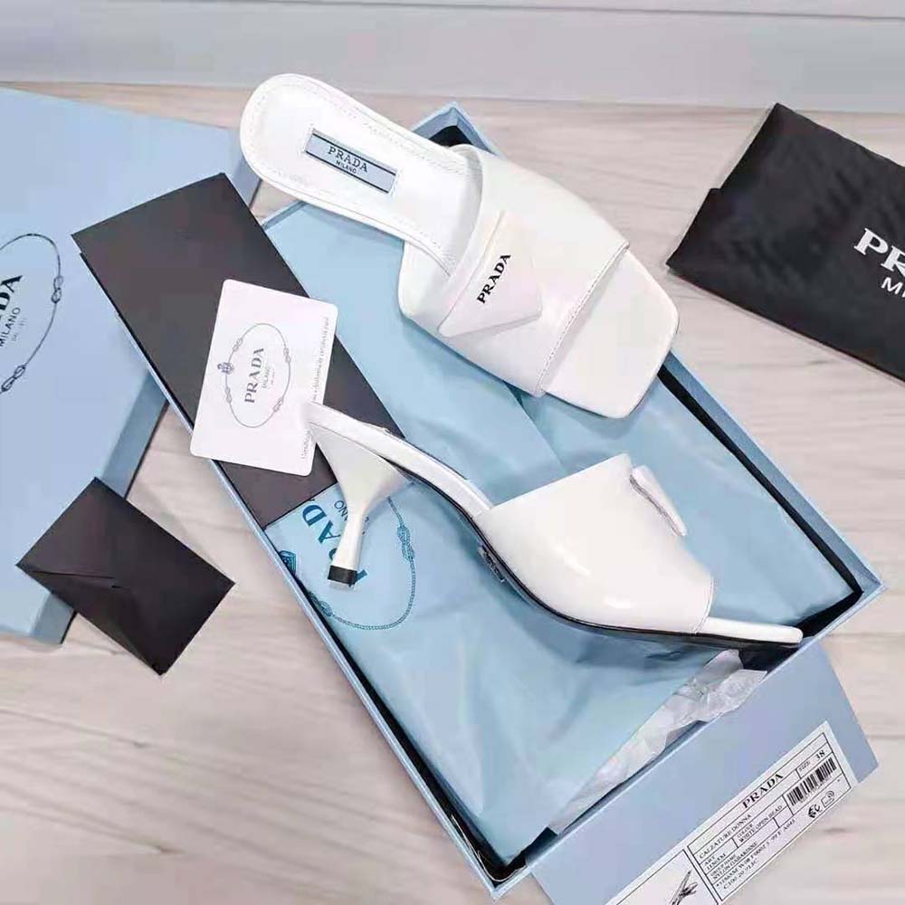 Top-down angle showing cushioned insole of Prada Women Brushed Leather Slides