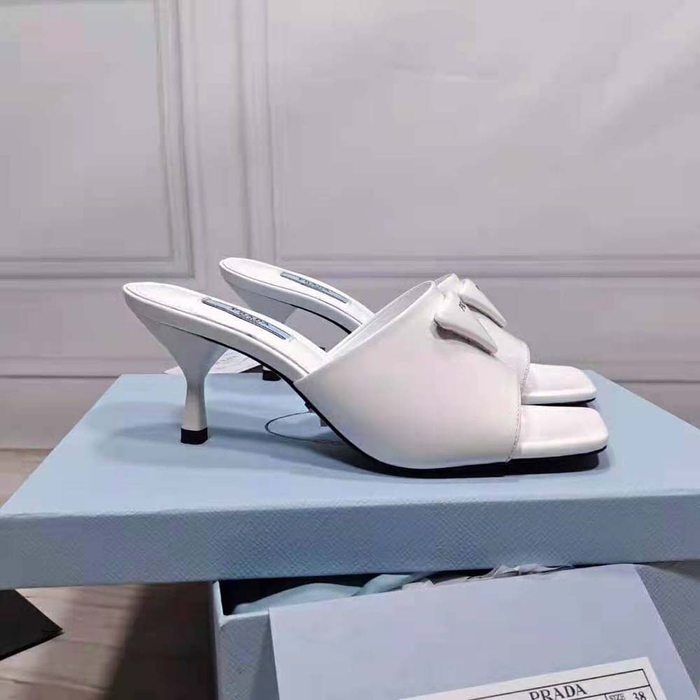 Prada Women Brushed Leather Mid-heeled Slides in 65mm Heel-White - image 7