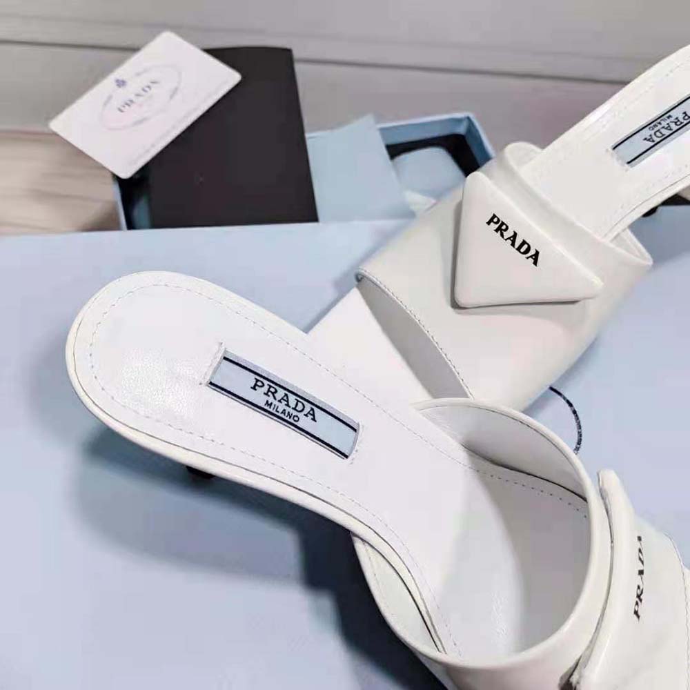 Prada Women Brushed Leather Mid-heeled Slides in 65mm Heel-White - image 8